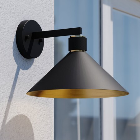 Vaxcel Dunbar 1 Light Matte Black and Gold Contemporary Outdoor Wall Sconce Metal Shade T0682